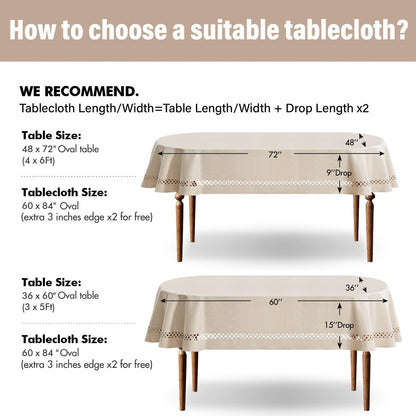 MIULEE Beige Rectangle Linen Polyester Tablecloth with Decorative Cutouts Spring Waterproof Stain Resistant & Shrink-Proof Table Cloth 52x70 inch Farmhouse Style for Dining Wedding and Outdoor