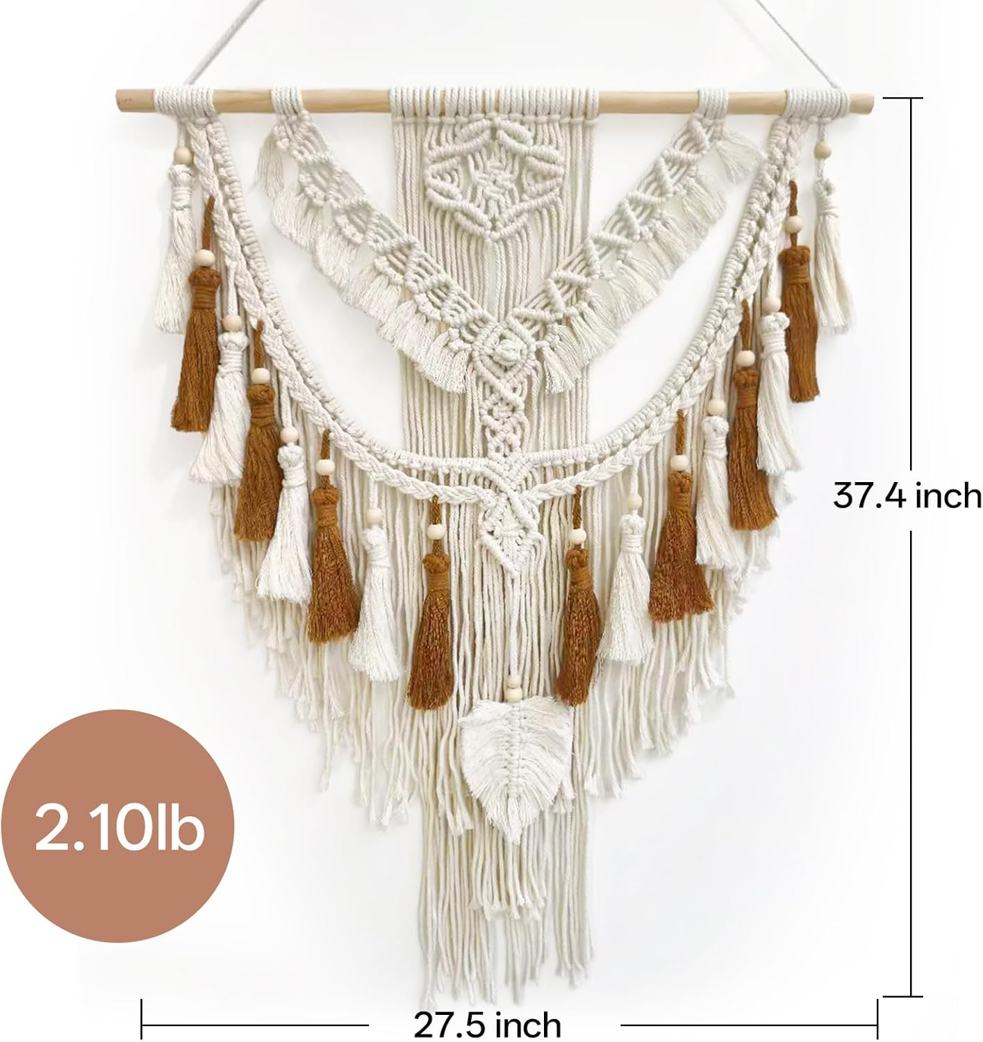 Lokeisna Macrame Wall Hanging, Woven Tapestry Beige & Dusty Rose Handmade Craft Macrame Wall Decor, Gallery & Nursery, Size 37.4” Lx27.5” W