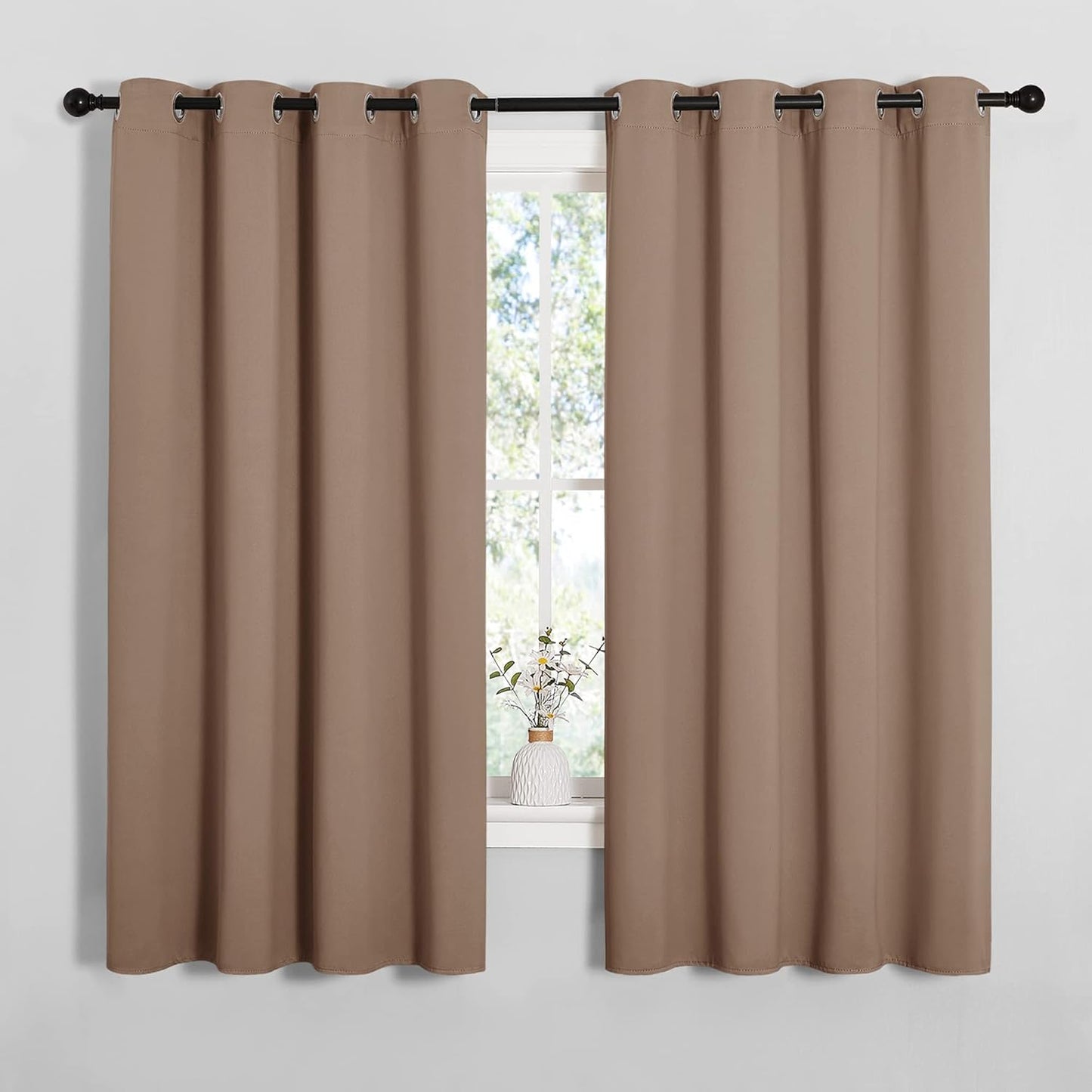 NICETOWN Halloween Pitch Black Solid Thermal Insulated Grommet Blackout Curtains/Drapes for Bedroom Window (2 Panels, 42 inches Wide by 63 inches Long, Black) - Colors D