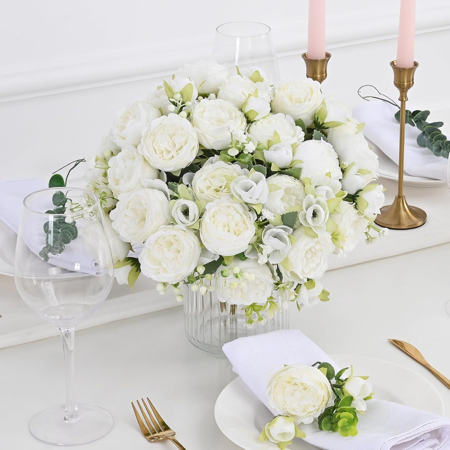 MARTINE MALL 2 Packs Peonies Artificial Flowers, Light Pink Artificial Peonies, Silk Peonies Flowers Fake Peonies Artificial Flowers Peonies Bouquet for Centerpiece Table Wedding Party Home Decor