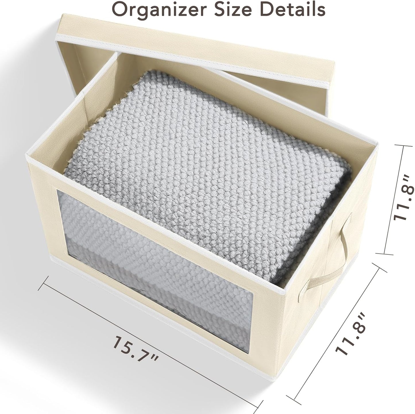 Homsorout Storage Bins with Lids - Fabric Closet Storage Bins with Window, Collapsible Baskets for Shelves 4 Pack, Home Decorative Boxes for Clothes, Closet, Office, Grey