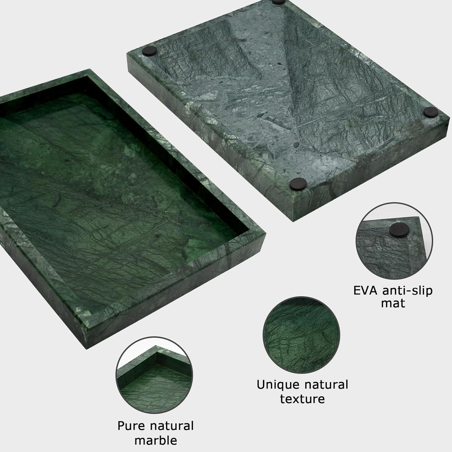 Marble Bathroom Tray,Pure Natural Vanity Tray,Marble Tray for Kitchen Counter Non-Ceramic/Non-Resin,Stone Trays 12 x 8 inch Cyan Green