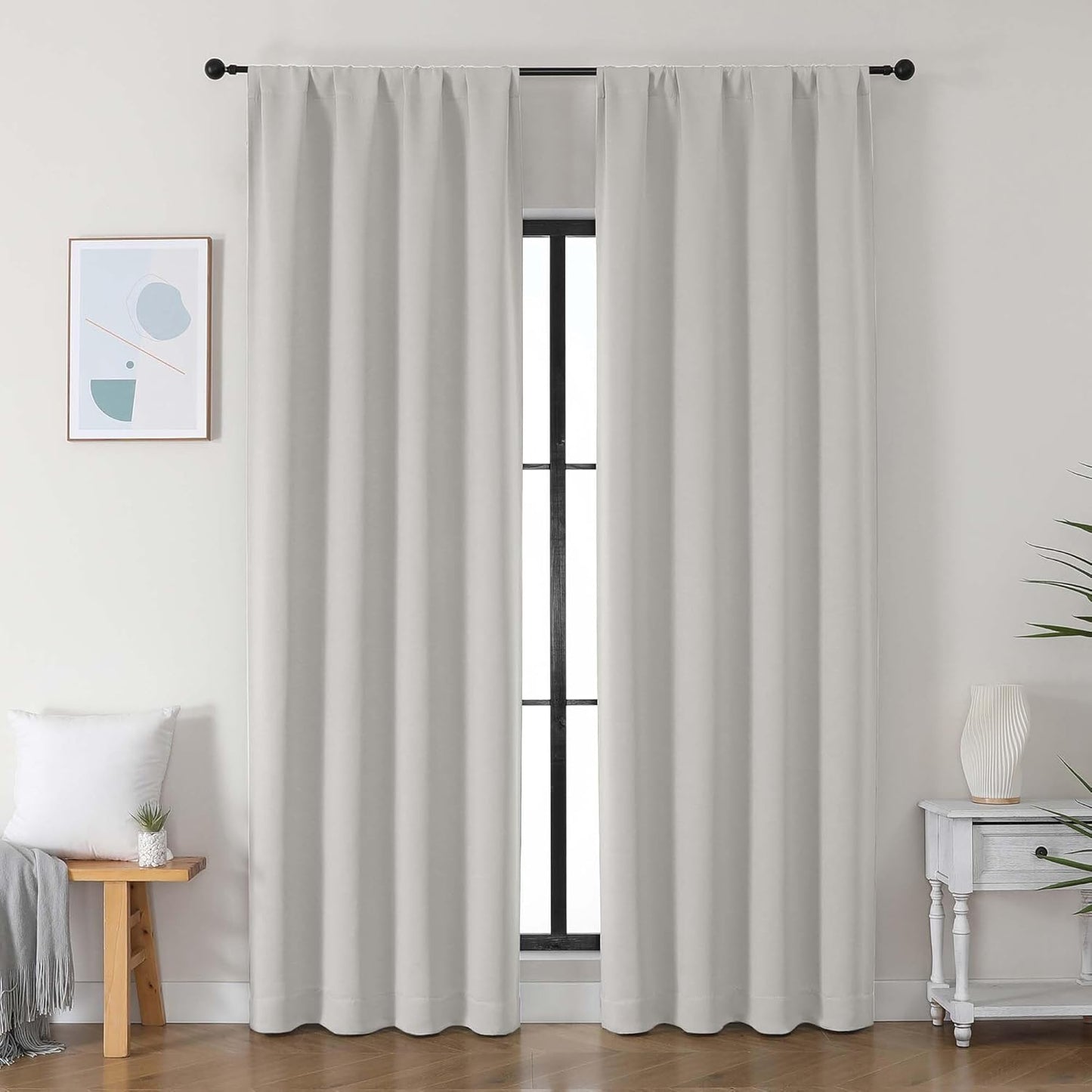Simplebrand Ava Sage Green Blackout Curtains for Bedroom 63 Inch Length 2 Panels Set, Solid Thermal Insulated Energy Saving Rod Pocket Window Treatment Curtains Blackout Drapes, W40 x L63 Inch, Sage - Colors A