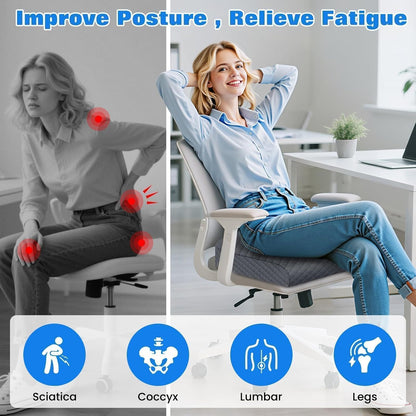 Seat Cushion, Memory Foam Chair Pad for Sciatica & Hip Pain Relief, Non-Slip Cushion for Office, Home, Car, Large Desk Chair Cushion, Washable Cover & Handle, Large, Black