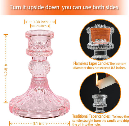 Glass Candlestick Holder,Striped Taper Candle Holders,Set of 6 Candle Stand for Table Centerpieces, Home Decor,Weddings,Festival and Parties (Clear Stripe Pattern)