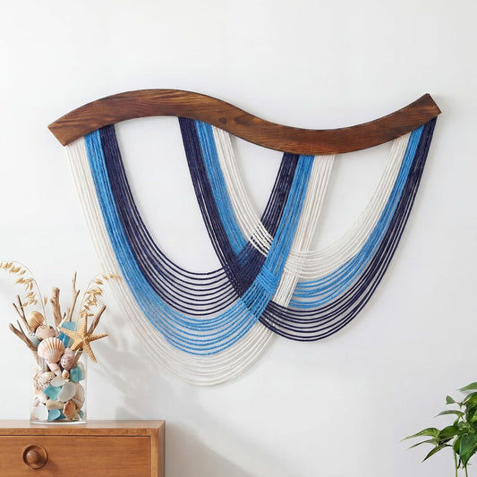 Mindsoft Green Macrame Wall Hanging Dip Dyed Yarn Wall Art, Modern Boho Decor Handmade Cotton Rope Tapestry for Bedroom, Living Room, Nursery, 31.5 x 23.6 Inch
