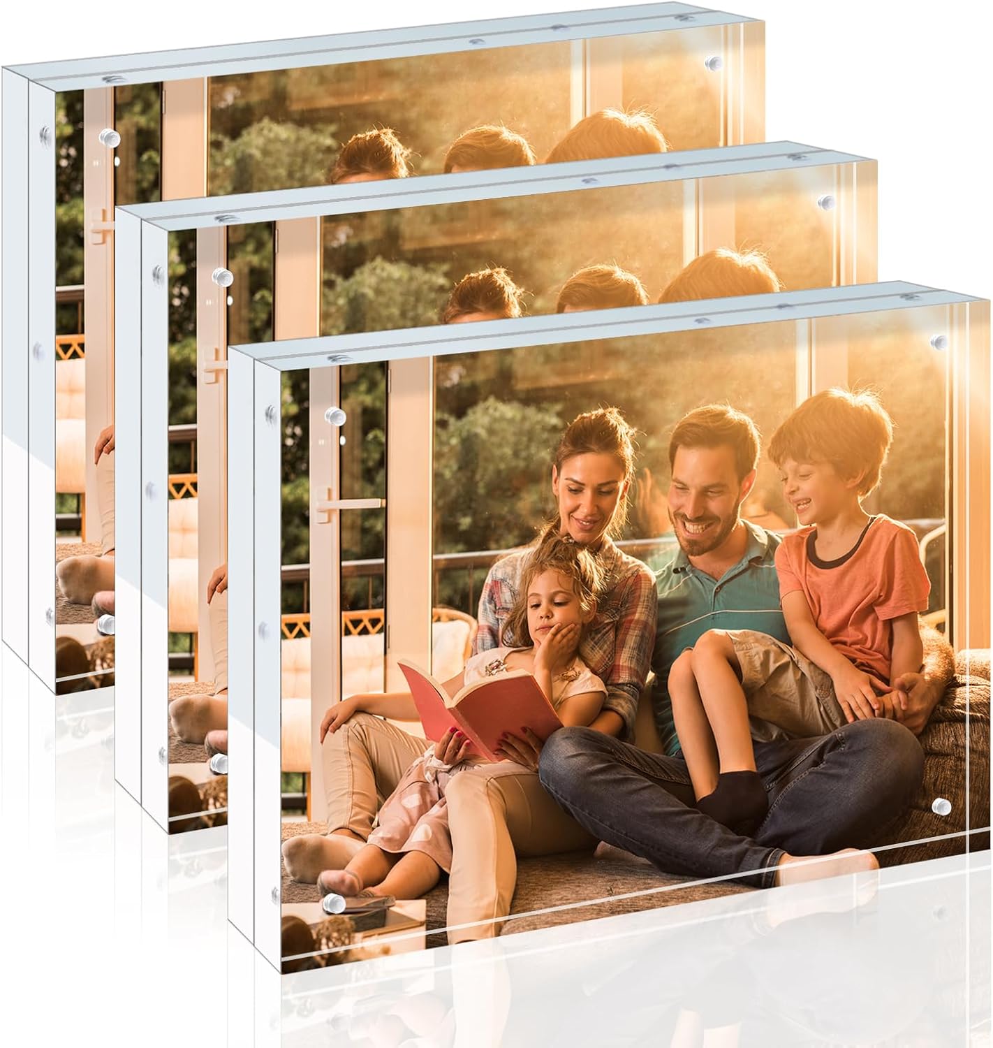 Egofine 4x6 Acrylic Frames 6 Pack, 20mm Thicker Frameless Clear Picture Frames, Double Sided Magnetic Picture Frames, Free Standing Desktop Display