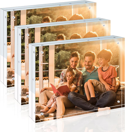 Egofine 4x6 Acrylic Frames 6 Pack, 20mm Thicker Frameless Clear Picture Frames, Double Sided Magnetic Picture Frames, Free Standing Desktop Display