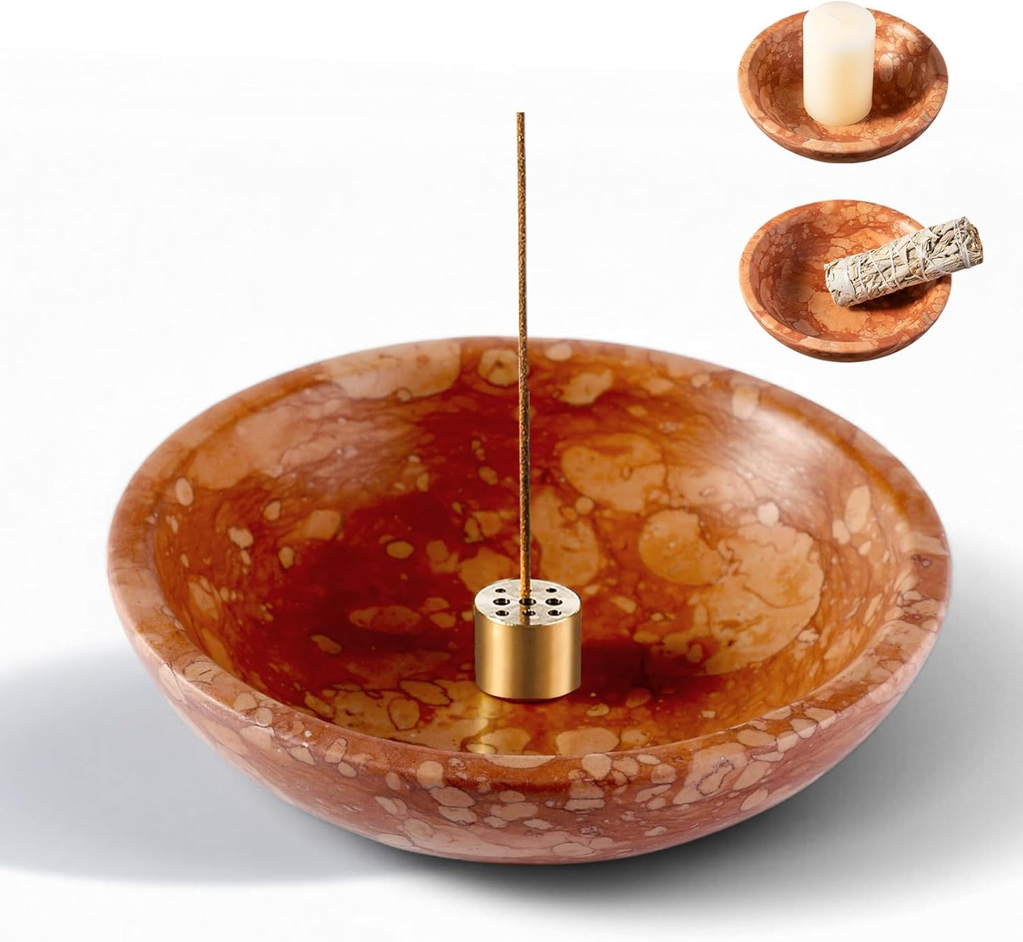 Koville Natural Marble Incense Holder, Incense Holder for Sticks with 9 Holes, Handmade Incense Burner Ash Catcher for Meditation Yoga SPA, Balsam Fir/Palo Santo/Sage/Cone (Green)