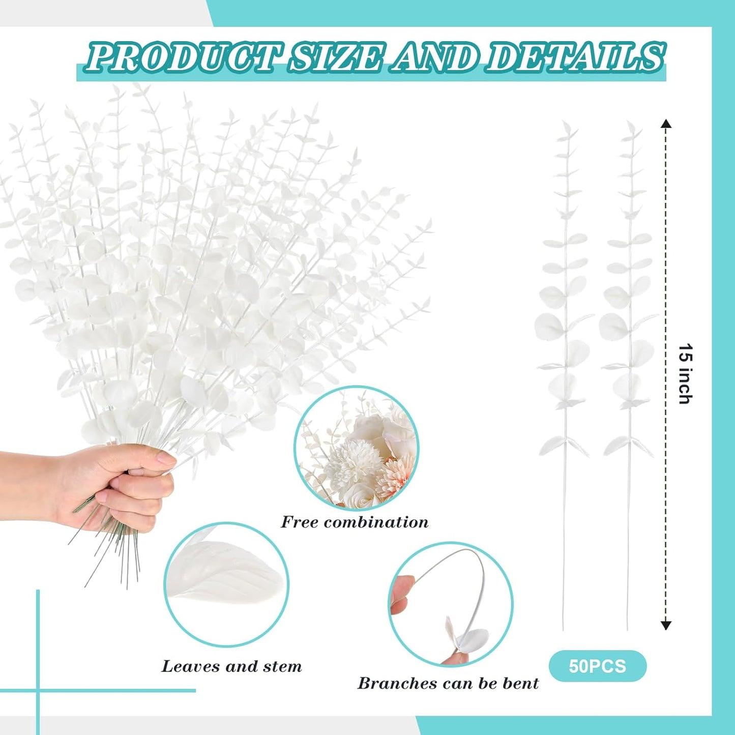 Canlierr 100 Pcs Eucalyptus Stems Faux Greenery Artificial Eucalyptus Leaves Decor Greenery Stems Branch for Wedding Centerpiece Flower Bouquet Farmhouse Home (Dark Green)