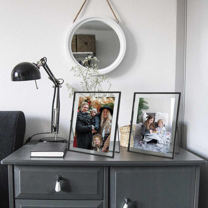 Qiannhee 8x10 Floating Frames Set of 2, Double Glass Desktop Picture Frames, Holds Multiple Photo Sizes, Photo Frame with Metal Stand