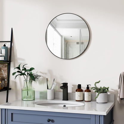 VooBang Large Black Round Bathroom Mirror, 48 inch Circle Wall Mounted Hanging Mirror with Simple Modern Circular Metal Frame for Hallway, Entryway, Living Room, Black Frame