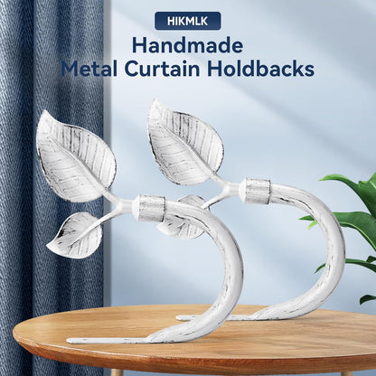 HIKMLK Leaf Shaped Curtain Tieback Holdbacks 2pcs, Handmade Metal Curtain Side Holders for Wall, Curtain Hook Pull Backs for Drapes Window Decoration