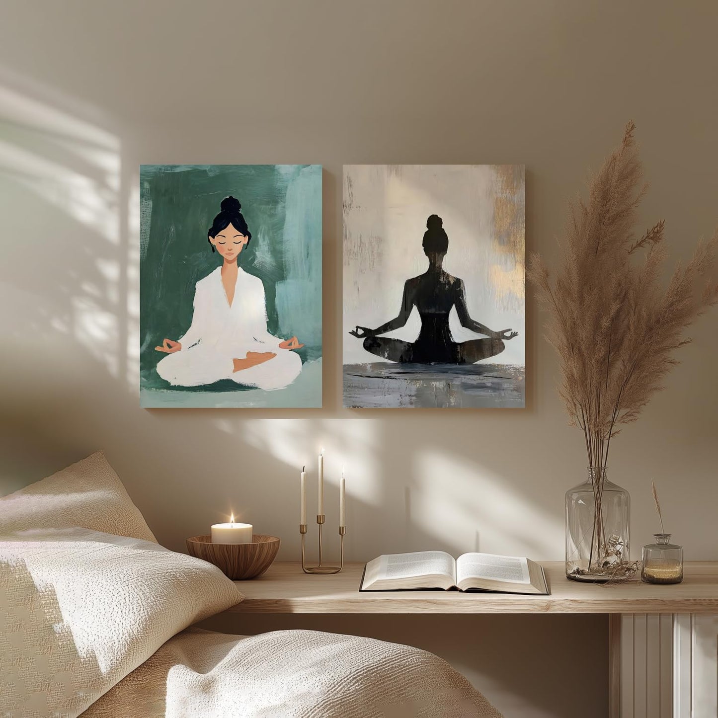 GELDSTEI Calm Zen Botanical Canvas Wall Art, White Lotus Blooming on Stones in Water Aesthetic Pictures, Yoga Spa Meditation Room Decor, Modern Spiritual Poster Prints for Zen Office Framed Set of 3, Each 12x16 Inch
