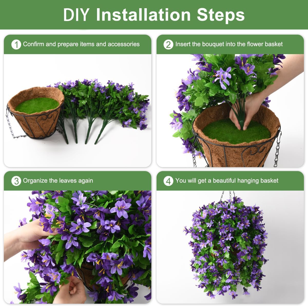 INQCMY Artificial Fake Hanging Plants Flowers Basket for Spring Summer Outdoor Outside Porch Decoration,UV Resistant Faux Silk Violet in Planter for Home Patio Balcony Garden Yard Decor(Red)