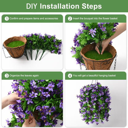 INQCMY Artificial Fake Hanging Plants Flowers Basket for Spring Summer Outdoor Outside Porch Decoration,UV Resistant Faux Silk Violet in Planter for Home Patio Balcony Garden Yard Decor(Red)
