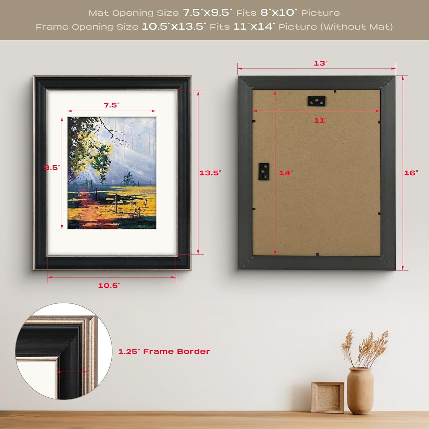 Golden State Art, 11x14 Photo Frame with Mat for Pictures 8x10 and Real Glass (Dark Gold Brown & Bronze Pewter Panel with White Color Mat, 1.25 Inch Frame Border)