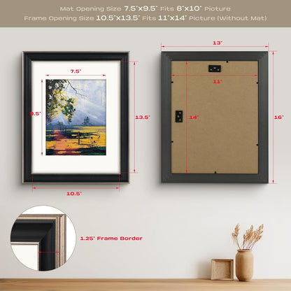 Golden State Art, 11x14 Photo Frame with Mat for Pictures 8x10 and Real Glass (Dark Gold Brown & Bronze Pewter Panel with White Color Mat, 1.25 Inch Frame Border)