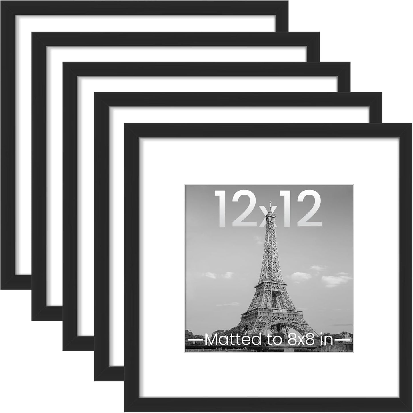 upsimples 11x14 Picture Frame Set of 5, Display Pictures 8x10 with Mat or 11x14 Without Mat, Wall Gallery Photo Frames, Black