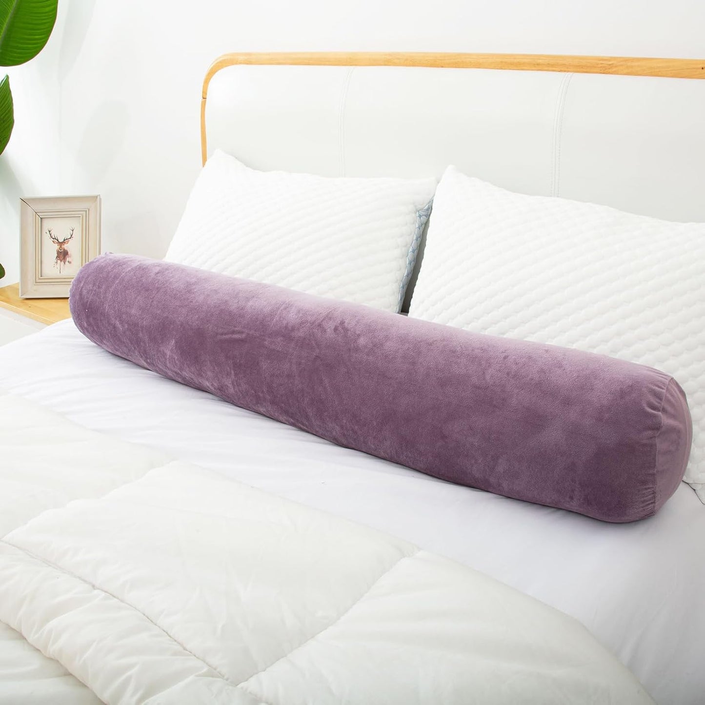 1 MIDDLE ONE Body Pillow for Adults, Bolster Pillow with Removable Velvet Cover, Long Round Cervical Roll Pillow, 47 x 7.87 Inches, Grey