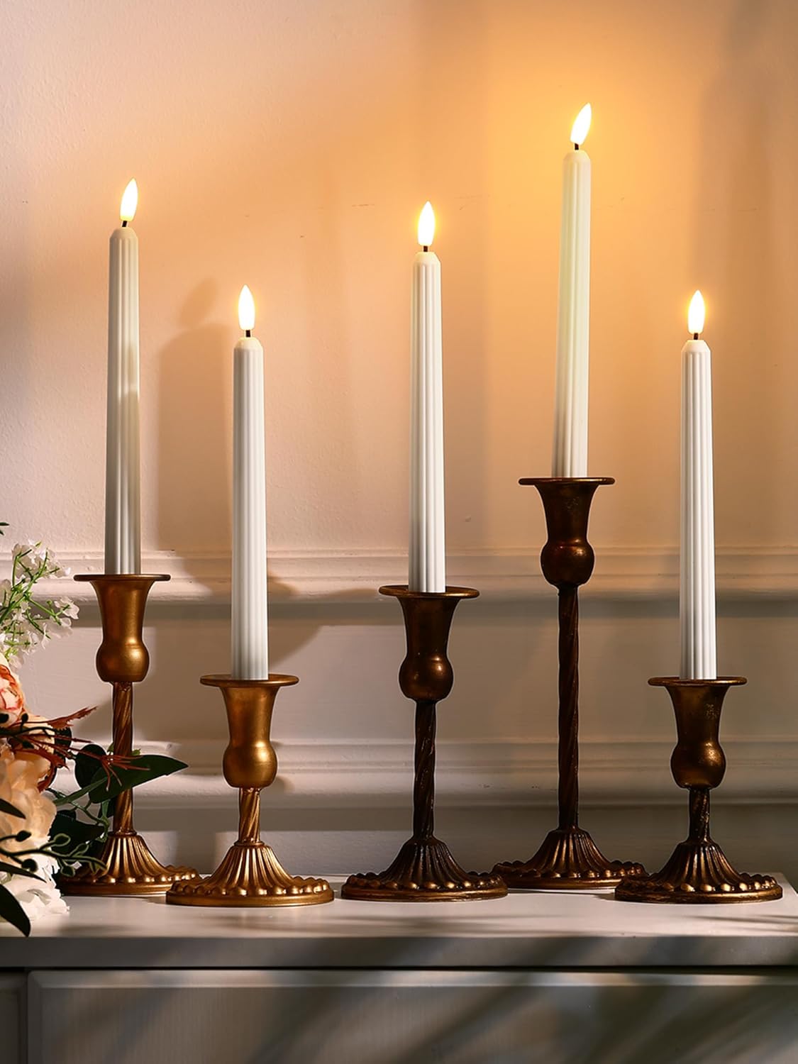 Treela 24 Pcs Flameless Taper Candles Battery Operated Bulk Fake Candles Light LED Candle Sticks Flickering Tapered for Easter Wedding Anniversary Decoration(Basic,11 Inch,Ivory)