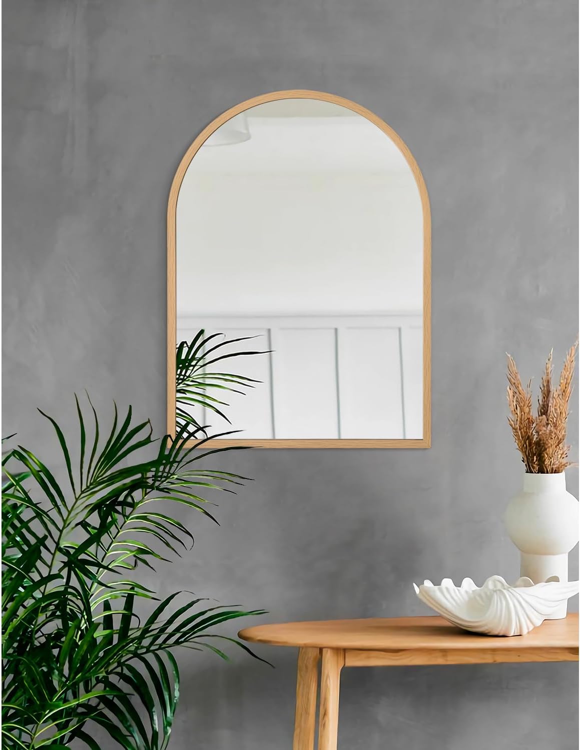 Black Arched Wall Mirror Aluminum Alloy Frame Bathroom Mirror Brushed Metal Vanity Wall Mounted Mirror for LivingRoom Bedroom Entryway Room Home Decor 16"x12"