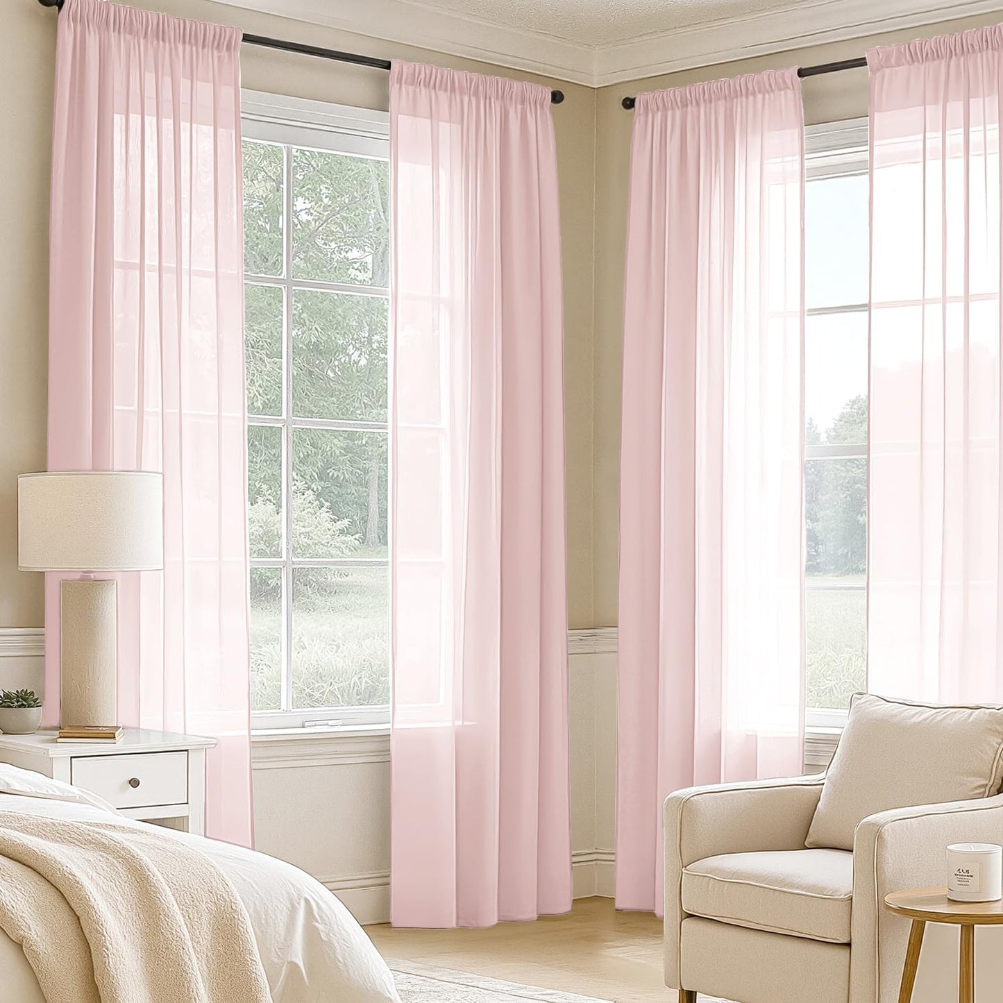 MIULEE White Sheer Curtains 84 Inches Long, 4 Panels Set, Light Filtering Rod Pocket Voile Drapes for Living Room and Bedroom, Airy Soft Fabric Window Treatments, 42 x 84 Inches