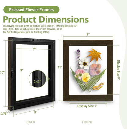 Golden State Art, 11X14 Floating Picture Frame, Black Wood Frame Display Any Size Photo Up To 11X14, Pressed Flower Frames with Hanging Hardware - Horizontal And Vertical Formats for Wall