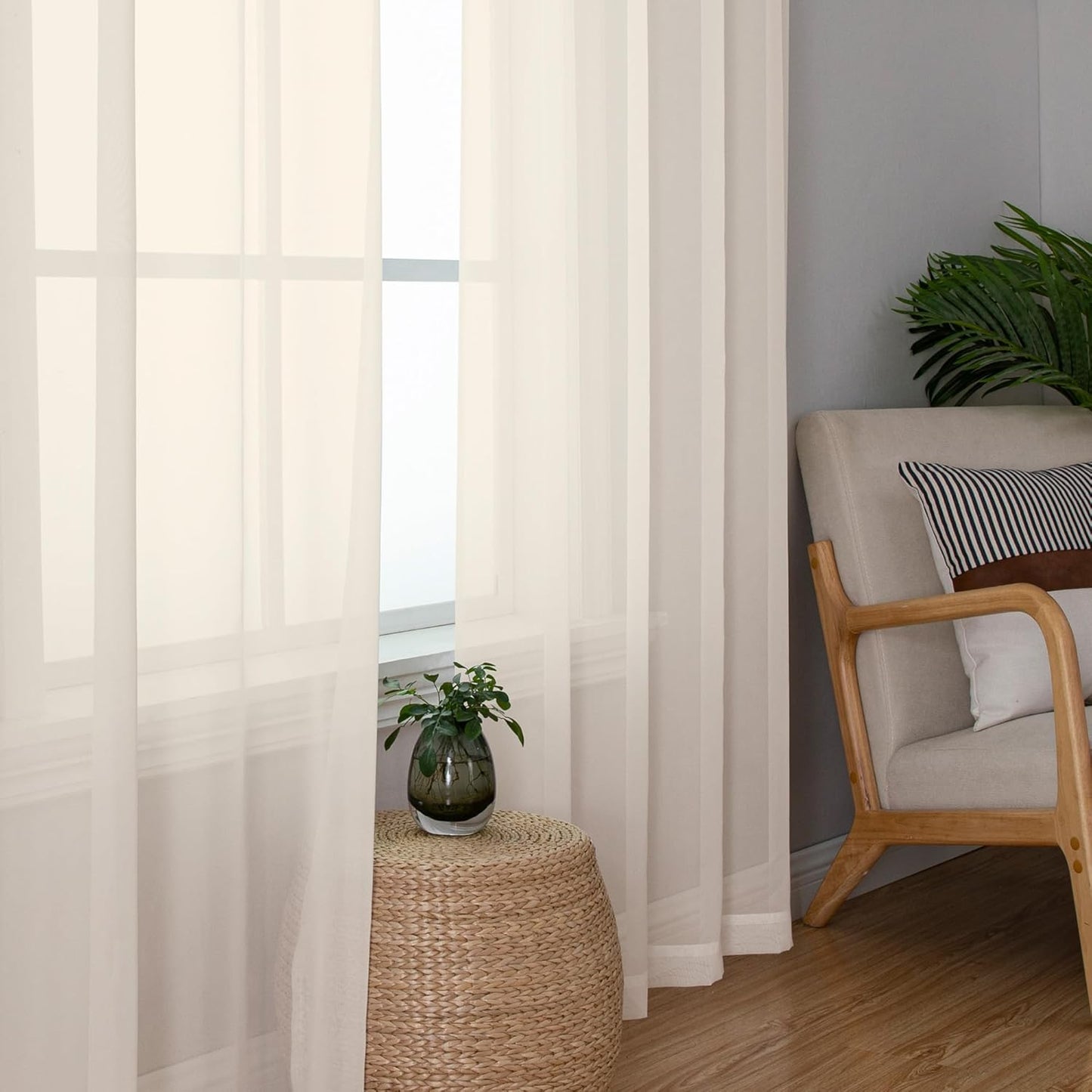 OWENIE Sheer Curtains 84 inches Long 2 Panels Set for Living Room/Bedroom, Rod Pocket Voile Sheer Panel Drapes, White, 2pcs, Each 42" W x 84" L - Colors B