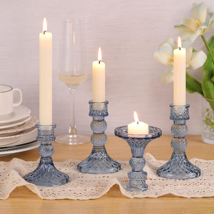 DARJEN 6Pcs Gold Candlestick Holders Set - 4" H & 5" H Striped Taper Candle Holders Bulk, Glass Candle Holders for Wedding, Festival, Party, Table Centerpiece, Gifts