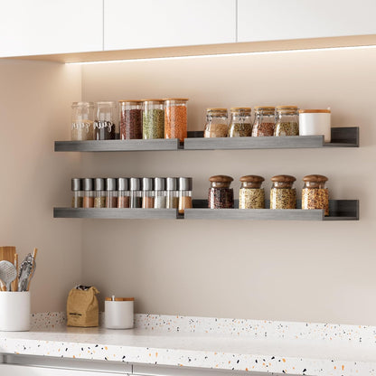 upsimples 6 Pack Wooden Floating Shelves, Wall Storage Decor Shelf for Bathroom, Bedroom, Living Room, Kitchen, Office and Laundry Room, Wall Mounted Display Hanging Shelf, Brown