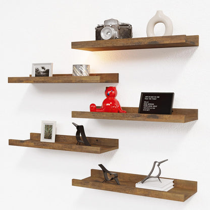 RICHER HOUSE 5 Set Floating Wall Mounted Shelves, Black Shelves for Wall Decor, Modern Picture Ledge Shelf with Lip for Storage, Nursery, Bedroom, Living Room, Bathroom - Black