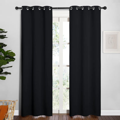 NICETOWN Halloween Pitch Black Solid Thermal Insulated Grommet Blackout Curtains/Drapes for Bedroom Window (2 Panels, 42 inches Wide by 63 inches Long, Black) - Colors E