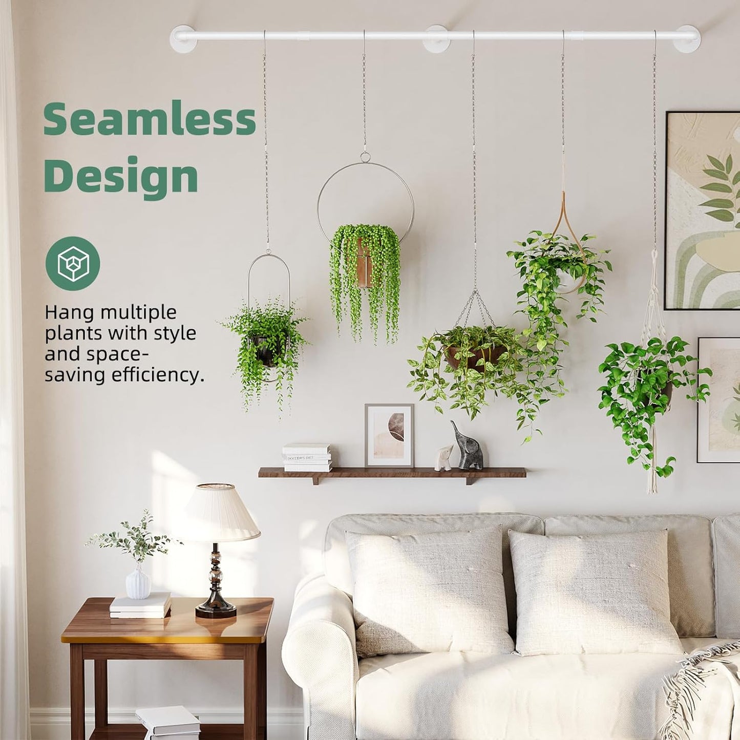 Galood Plant Hanger Indoor with 6 Hanging Chains Hanging Planters for Indoor Plants Hanging Plant Holder Window Plants Rod Black Metal Shelves(70.8 Inch Pot not Included