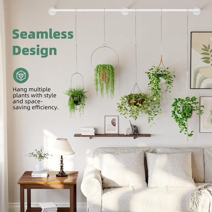 Galood Plant Hanger Indoor with 6 Hanging Chains Hanging Planters for Indoor Plants Hanging Plant Holder Window Plants Rod Black Metal Shelves(70.8 Inch Pot not Included