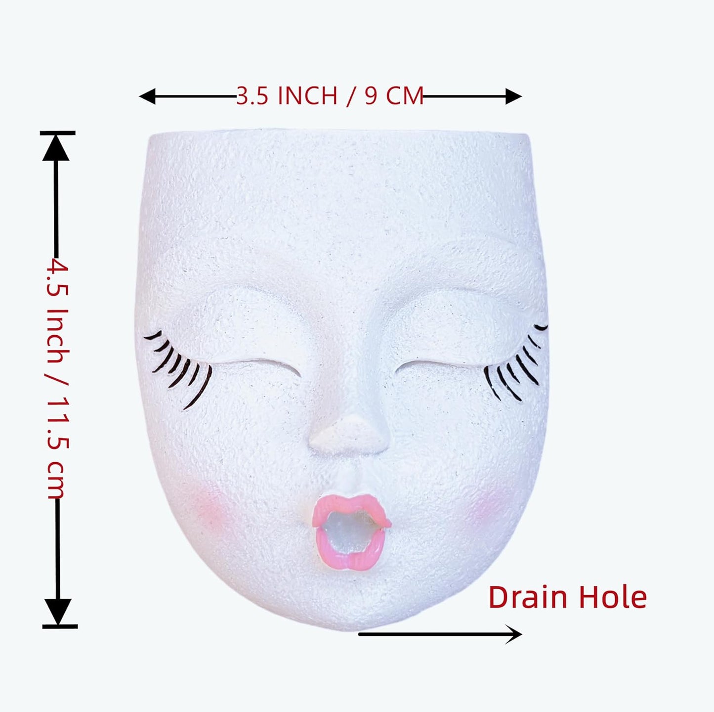 Handmade Face Flower Pots Standing Air Kiss Head Planter Pot for Trailing Plants Cute Succulent Planter Resin Planters Funny Face Planters with Anti-Friction Pads White 1Pack