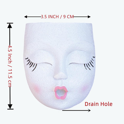 Handmade Face Flower Pots Standing Air Kiss Head Planter Pot for Trailing Plants Cute Succulent Planter Resin Planters Funny Face Planters with Anti-Friction Pads White 1Pack