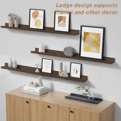 Forbena 48 Inch Floating Shelves for Wall Set of 4, Large White Picture Ledge Shelf for Living Room Photo Frames, Extra Long Wood Wall Shelves with Lip for Bedroom Hallway Office Nursery Kids Books