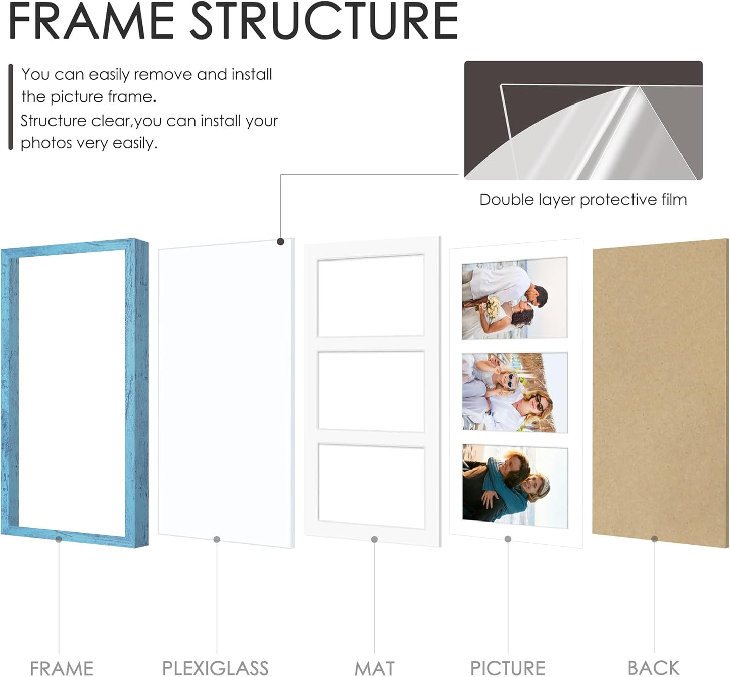 DUENPY 14x26 Collage Picture Frame 4x6 Collage Picture Frame Displays Twelve 4x6 inch Photos Available Horizontal Wall Mounting Display and Vertical Black - Colors A