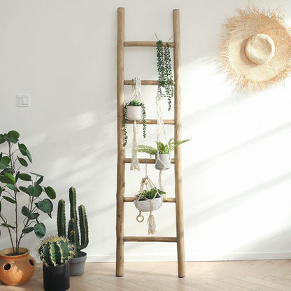 FUIN 57in Wood Blanket Ladder Living Room Decorative Wall Leaning Farmhouse Quilt Display Holder Rustic Wooden Towel Rack for Bathroom, Brown