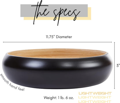 Fruit Bowl for Kitchen Counter – Handmade Spun Bamboo, Large 11.75" Fruit Basket, Eco-Friendly Decorative Serving Bowl for Home Decor, Produce Storage & Centerpiece (Gray)