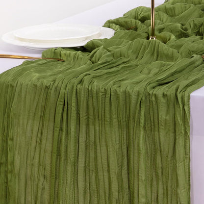 Socomi 3pcs Sage Green Cheesecloth Table Runner Summer Boho Rustic Gauze 120 inch 10FT Cheese Cloth Sheer Runner for Wedding Party Baby Shower Home Decor Holiday Decorations