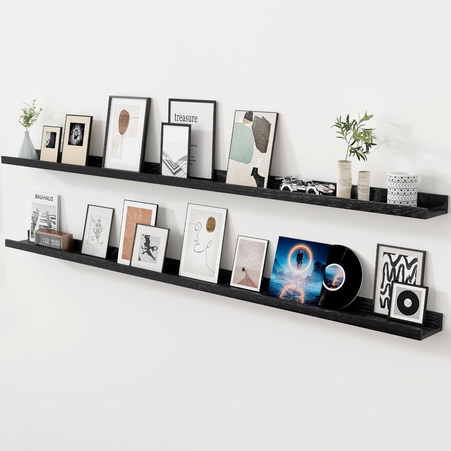 Axeman Oak Picture Ledge Shelf, 48 Inch Floating Shelves Set of 2, Solid Oak Wood Wall Shelves with Lip, Wall Decor Storage for Bedroom Living Room Bathroom Kitchen Nursery Photo Picture, Natural Oak