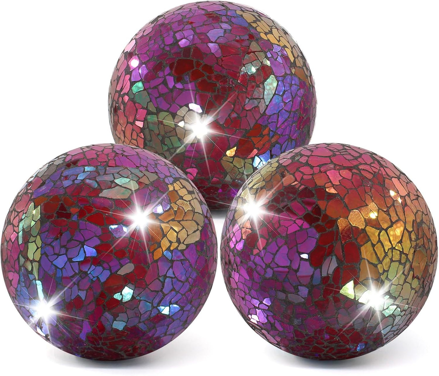 3Pcs Mosaic Glass Orbs Decorative Balls Set 8.5cm/3.35inch Blue Sphere Wedding Party Home Decor Table Centerpiece