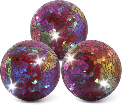 3Pcs Mosaic Glass Orbs Decorative Balls Set 8.5cm/3.35inch Blue Sphere Wedding Party Home Decor Table Centerpiece