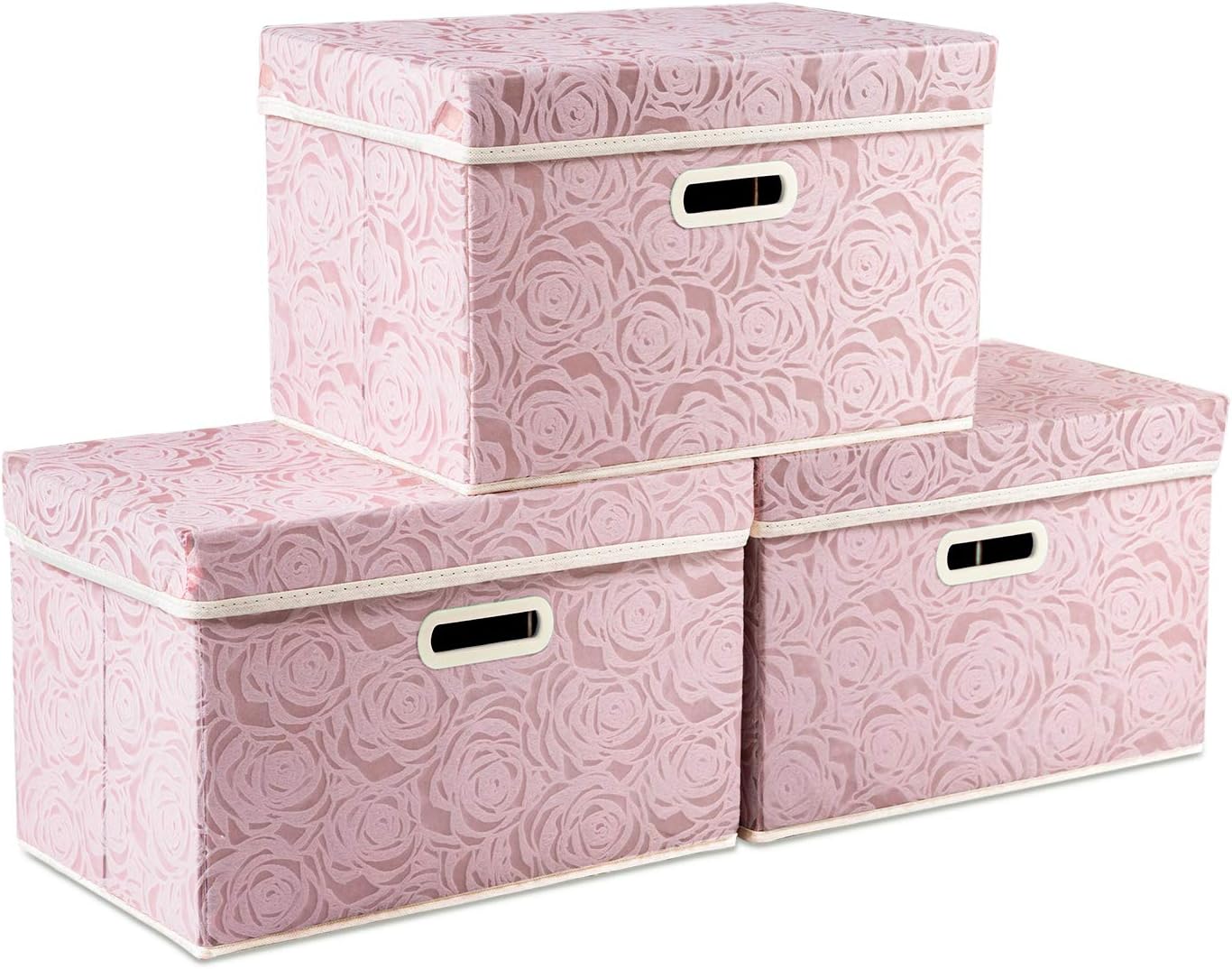 PRANDOM Larger Collapsible Storage Bin with Lid [1-Pack] Fabric Decorative Storage Box Cube Organizer Container Baskes with Handles Divider for Bedroom Closet Living Room Pink 17.7x11.8x11.8 Inch