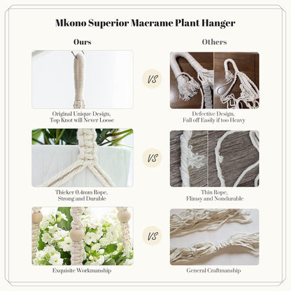 Mkono 3 Pack Macrame Plant Hangers Indoor Different Size Hanging Planter Basket Flower Pot Holder with Beads No Tassels 35"/29"/23", Medium, Brown
