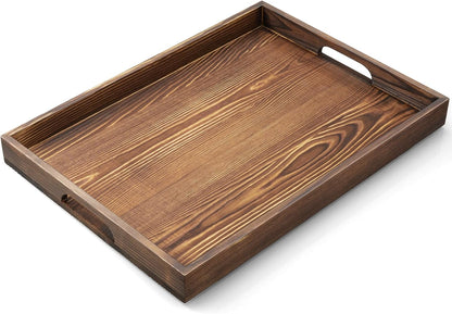 17 Inch Acacia Wood Serving Tray with Handles - Large Wooden Tray for Ottoman, Breakfast in Bed, Dinner, Coffee Table - Decorative Rectangular Tray for Living Room Bedroom Entryway and Kitchen