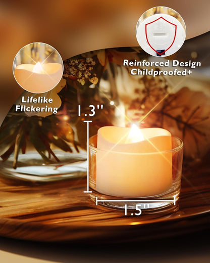 Homemory 48-Pack Novelty Flickering Flameless Tea Lights Candles, 200+Hours Battery-Operated LED Fake Candles for Wedding Table Centerpieces,Proposal,Anniversary, White Base, Ø1.5'' × H1.3''