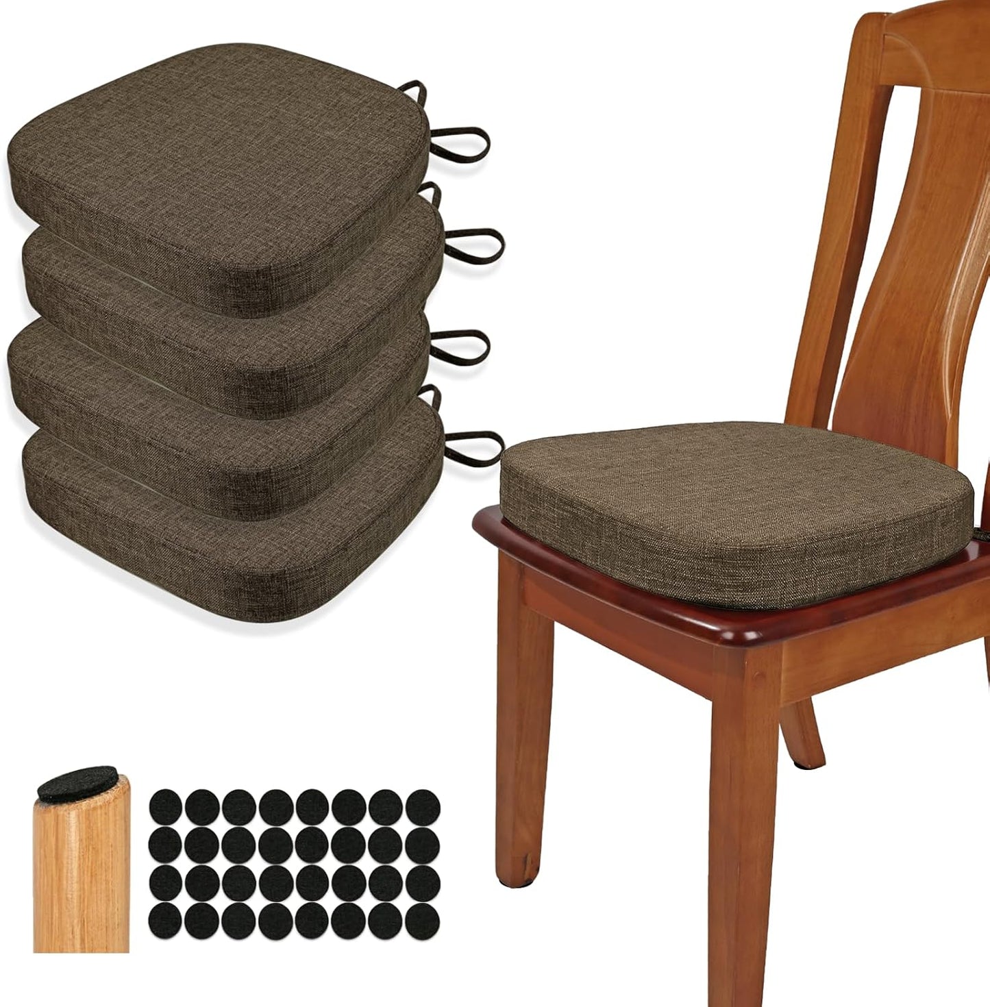BUYUE Thickened 2.5" Friendly Woven Fabric Dining Chair Cushion, U-Shape High Density Foam Comfortable Chair Pad for Kitchen, Slip Resistant Indoor Seat Cushion (1 Piece, Dark Gray)